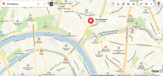 Ďaleko od stanice metra. Screenshot Yandex. karta