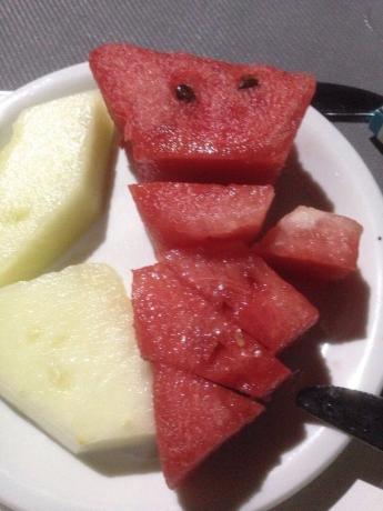 Ovocie. Hotel bol vždy ovocie: vodný melón, melón, slivky, hrozno. 